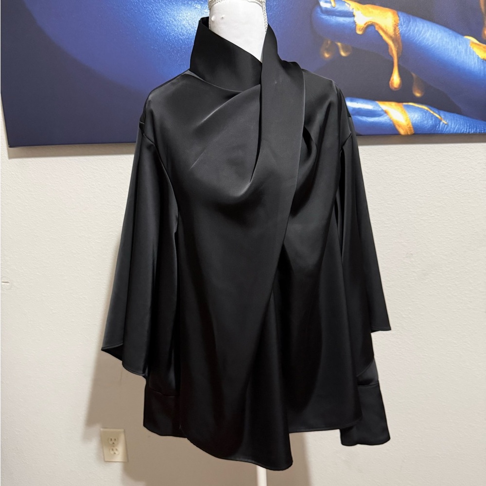 Eloquii Black Satin Drape Blouse